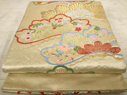 平和屋着物◎六通柄袋帯 唐織 松と花 金糸 正絹 逸品 AAAX4118dt