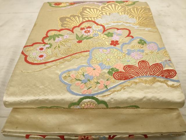 平和屋着物◎六通柄袋帯 唐織 松と花 金糸 正絹 逸品 AAAX4118dt