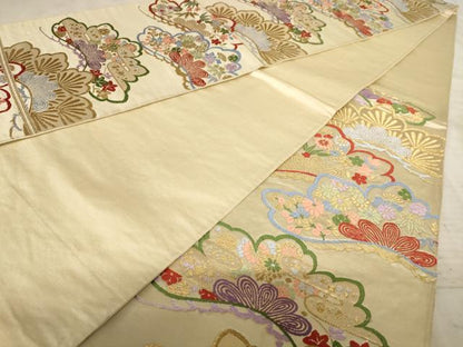 平和屋着物◎六通柄袋帯 唐織 松と花 金糸 正絹 逸品 AAAX4118dt
