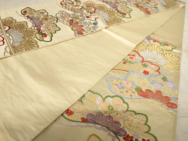 平和屋着物◎六通柄袋帯 唐織 松と花 金糸 正絹 逸品 AAAX4118dt