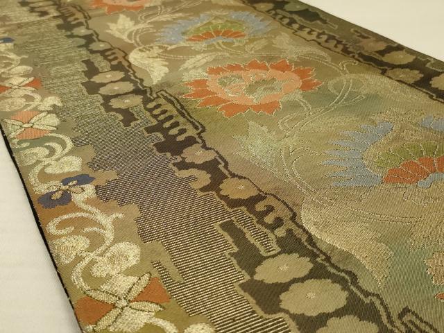 平和屋着物◎六通柄袋帯 更紗花文 金糸 正絹 逸品 AAAX4211ou