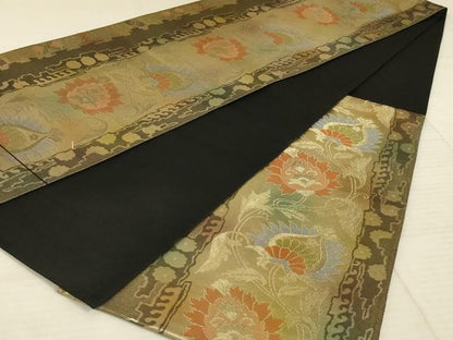 平和屋着物◎六通柄袋帯 更紗花文 金糸 正絹 逸品 AAAX4211ou