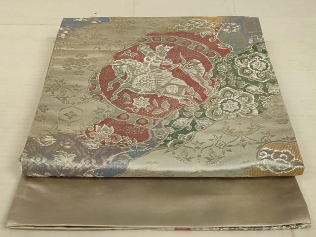 平和屋着物◎六通柄袋帯 狩猟文 銀糸 正絹 逸品 AAAX4214ou