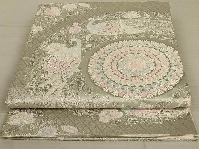 平和屋着物◎六通柄袋帯　唐織　宝飾孔雀華文　プラチナ箔　銀糸　正絹　逸品　AAAX4224ou