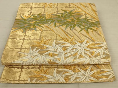 平和屋着物◎六通柄袋帯　唐織　笹竹文　金銀糸　正絹　逸品　AAAX4226ou