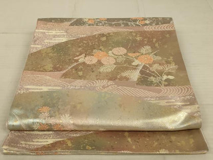 平和屋着物◎六通柄袋帯 立波花文 金銀糸 引箔 正絹 逸品 AAAX4231ou
