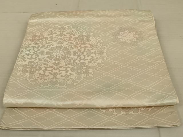 平和屋着物◎六通柄袋帯 正倉院花文 銀糸 正絹 逸品 AAAX4232ou