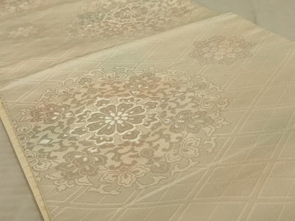 平和屋着物◎六通柄袋帯 正倉院花文 銀糸 正絹 逸品 AAAX4232ou