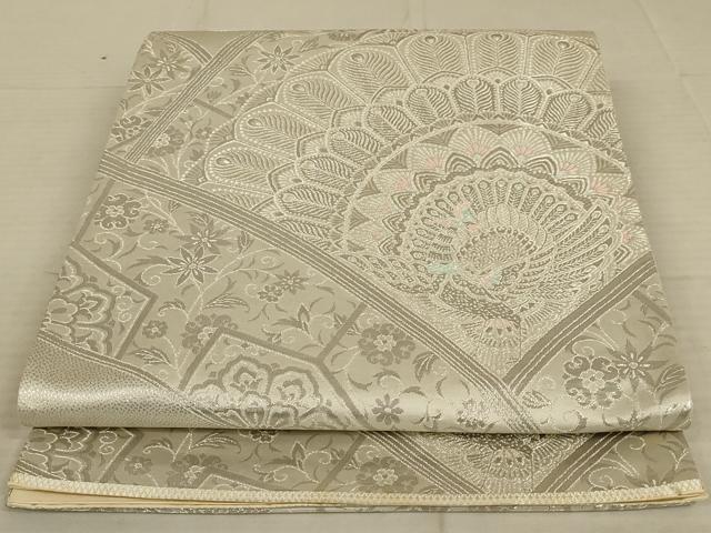 平和屋着物◎六通柄袋帯 唐織 孔雀花文 プラチナ箔 正絹 逸品 AAAX4238ou