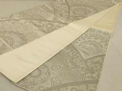 平和屋着物◎六通柄袋帯 唐織 孔雀花文 プラチナ箔 正絹 逸品 AAAX4238ou