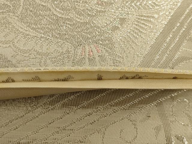 平和屋着物◎六通柄袋帯 唐織 孔雀花文 プラチナ箔 正絹 逸品 AAAX4238ou