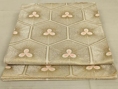 平和屋着物◎六通柄袋帯 唐織 亀甲花文 金銀糸 正絹 逸品 AAAX4239ou