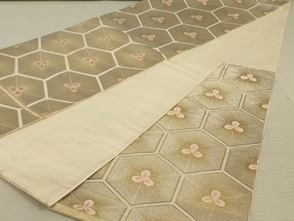 平和屋着物◎六通柄袋帯 唐織 亀甲花文 金銀糸 正絹 逸品 AAAX4239ou