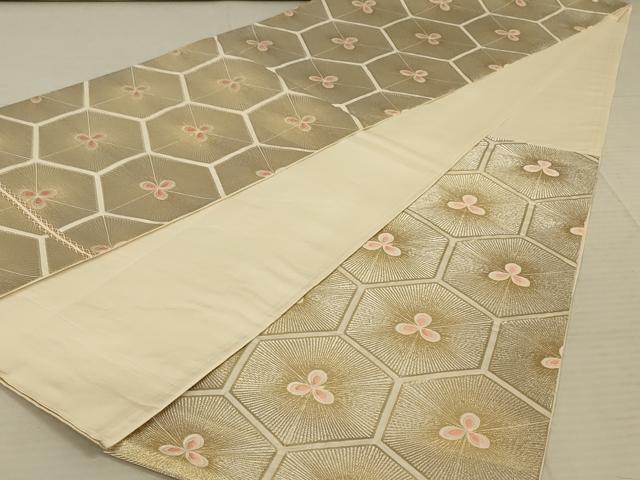 平和屋着物◎六通柄袋帯 唐織 亀甲花文 金銀糸 正絹 逸品 AAAX4239ou