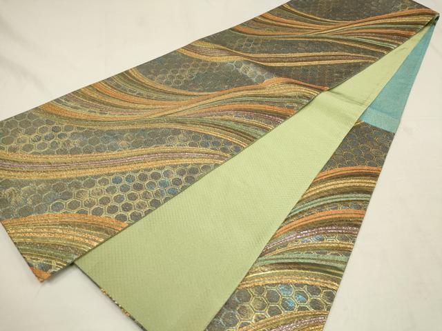 平和屋着物▼六通柄袋帯　亀甲霞文　金糸　正絹　逸品　AAAX4246wj
