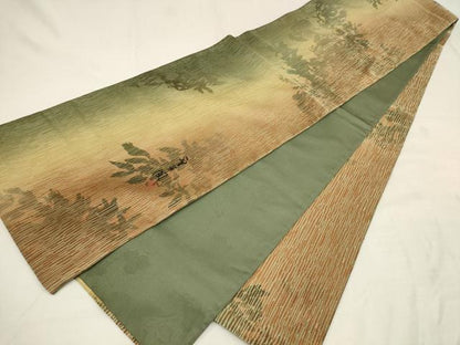 平和屋着物●室華風　全通柄袋帯　枝葉文　正絹　逸品　AAAX4268wj
