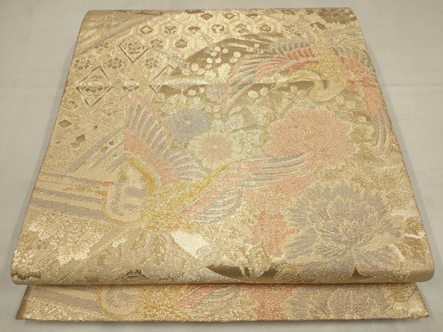 平和屋着物▼900織佐賀錦　六通柄袋帯　吉祥花鳥文　金糸　正絹　逸品　AAAX4495wj