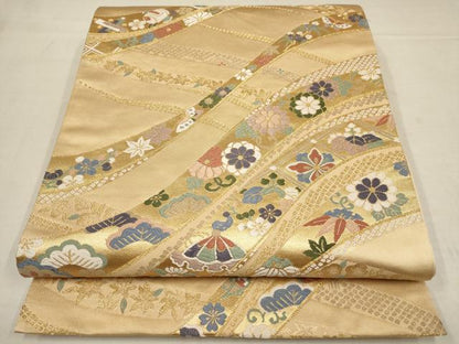 平和屋着物▼六通柄袋帯　唐織　絞袖錦　松竹梅　金糸　正絹　逸品　AAAX4510wj