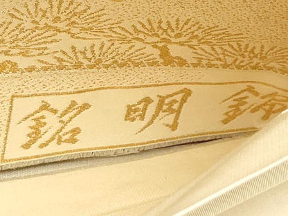 平和屋着物▼六通柄袋帯　銘明錦　地紙草花文　金糸　正絹　逸品　AAAX4563wj