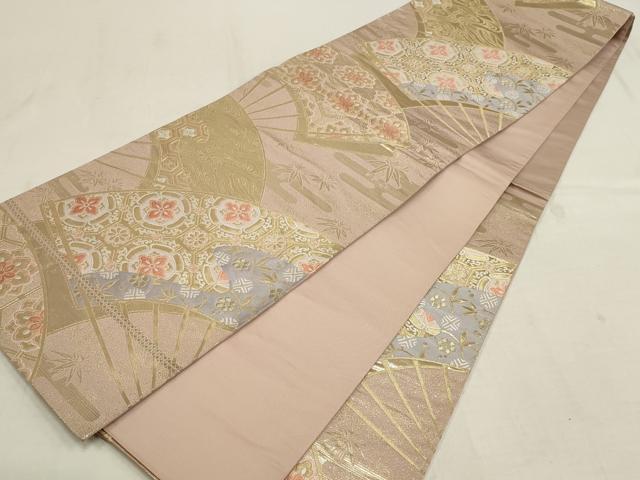 平和屋着物▼六通柄袋帯　扇面蜀田詰文　金糸　正絹　逸品　AAAX4618wj