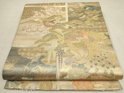 平和屋着物▼六通柄袋帯 花鳥絵巻文 金銀糸 正絹 逸品 AAAX4627wj