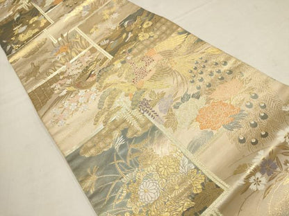 平和屋着物▼六通柄袋帯 花鳥絵巻文 金銀糸 正絹 逸品 AAAX4627wj