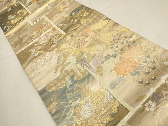 平和屋着物▼六通柄袋帯 花鳥絵巻文 金銀糸 正絹 逸品 AAAX4627wj