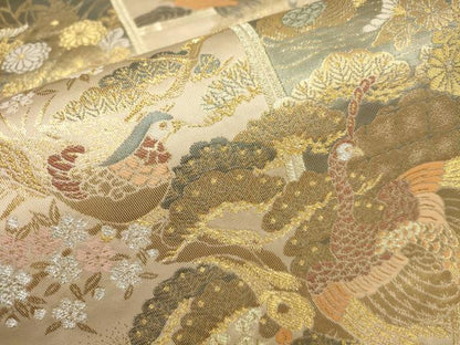 平和屋着物▼六通柄袋帯 花鳥絵巻文 金銀糸 正絹 逸品 AAAX4627wj