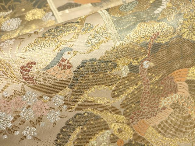 平和屋着物▼六通柄袋帯 花鳥絵巻文 金銀糸 正絹 逸品 AAAX4627wj