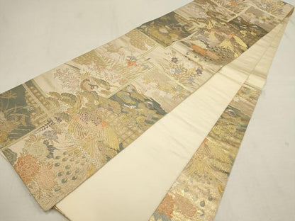 平和屋着物▼六通柄袋帯 花鳥絵巻文 金銀糸 正絹 逸品 AAAX4627wj