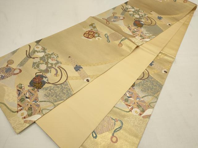 平和屋着物▼六通柄袋帯 唐織 几帳宝物紋 金糸 正絹 逸品 AAAX4686wj