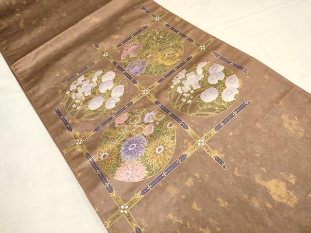 平和屋着物▼むらさき野謹製 太鼓柄袋帯 刺繍 天井花丸文 金彩 引箔 正絹 逸品 AAAX4771wj
