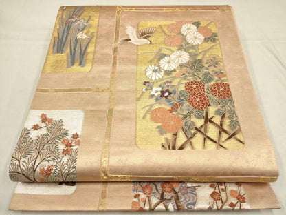 平和屋着物▼六通柄袋帯 琳派桃山天絵文 金銀糸 引箔 正絹 逸品 AAAX4785wj