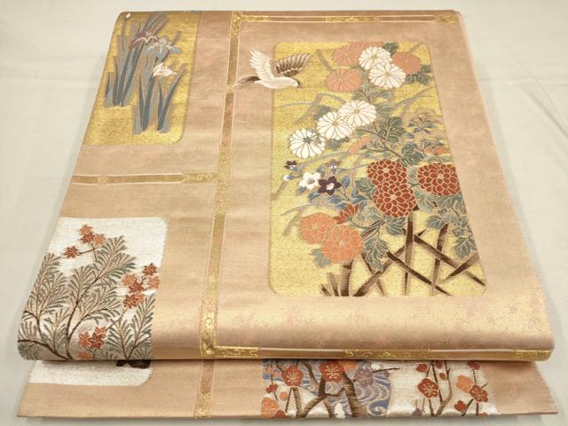 平和屋着物▼六通柄袋帯 琳派桃山天絵文 金銀糸 引箔 正絹 逸品 AAAX4785wj