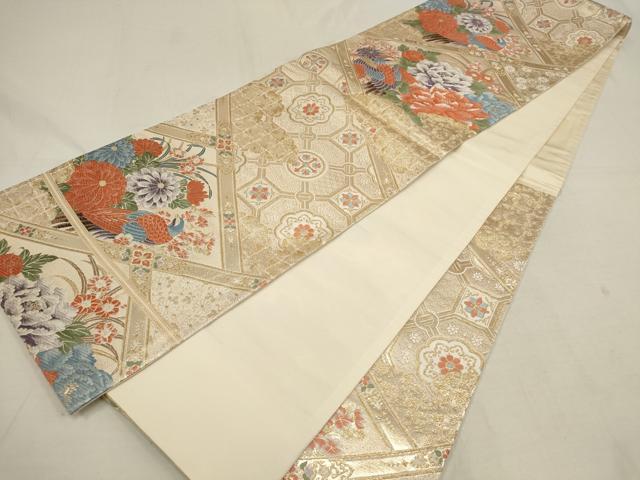 平和屋着物▼六通柄袋帯 唐織 九百錦 天井花鳥文 金糸 正絹 逸品 AAAX4788wj