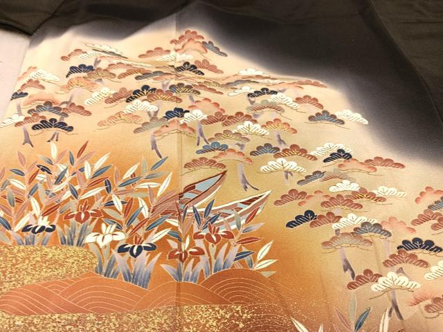 平和屋着物■豪華黒留袖 草花霞文 暈し染め 金彩 正絹 逸品 AAAX5030ph