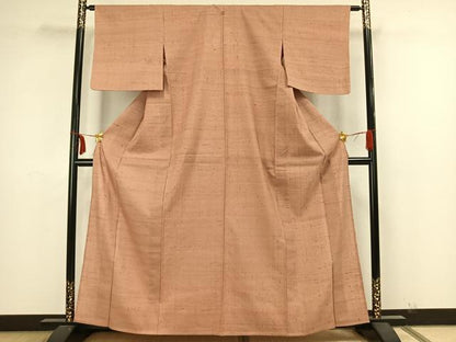 平和屋着物▽生紬　単衣　色無地　ときがら茶色　正絹　逸品　AAAX5164fy