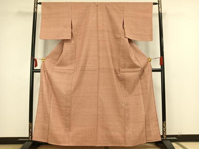 平和屋着物▽生紬　単衣　色無地　ときがら茶色　正絹　逸品　AAAX5164fy