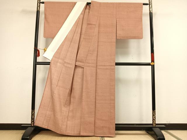 平和屋着物▽生紬　単衣　色無地　ときがら茶色　正絹　逸品　AAAX5164fy