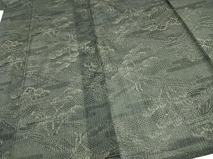 平和屋着物＊夏物　小紋　紗　風景文　黒地　洗える着物　AAAX5297fy