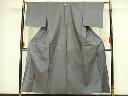 平和屋着物▽本場染大島紬 単衣 灰青色 正絹 逸品 AAAX5308fy