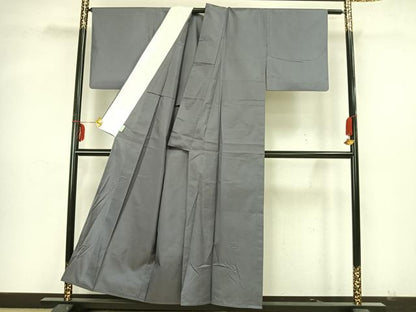 平和屋着物▽本場染大島紬 単衣 灰青色 正絹 逸品 AAAX5308fy