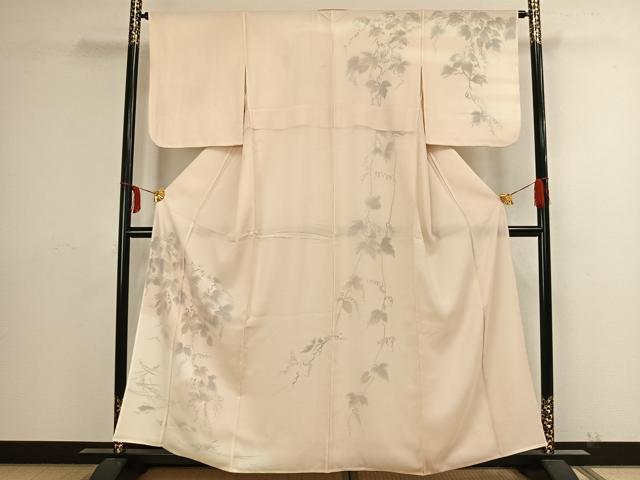 平和屋着物▽訪問着　無双　紗袷　紗×紗　手描き　カラスウリ　正絹　逸品　AAAX5654fy
