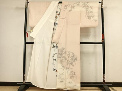 平和屋着物▽訪問着　無双　紗袷　紗×紗　手描き　カラスウリ　正絹　逸品　AAAX5654fy