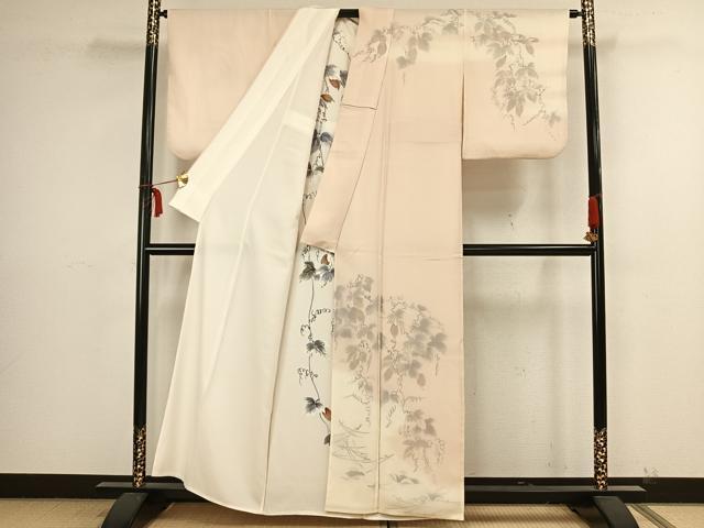 平和屋着物▽訪問着　無双　紗袷　紗×紗　手描き　カラスウリ　正絹　逸品　AAAX5654fy