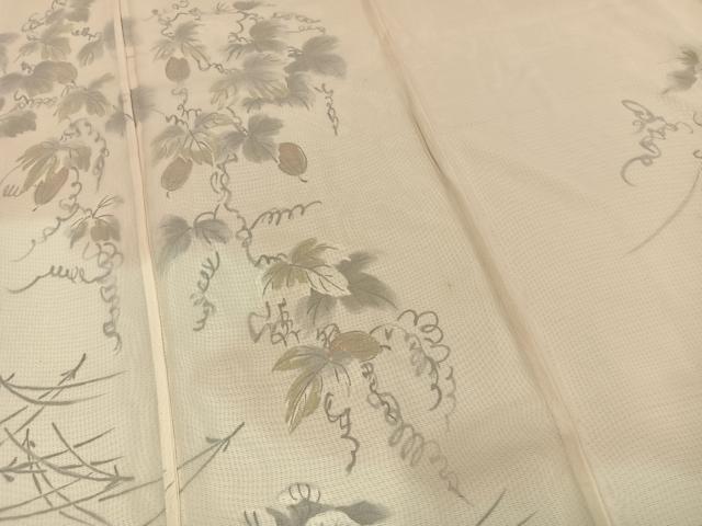平和屋着物▽訪問着　無双　紗袷　紗×紗　手描き　カラスウリ　正絹　逸品　AAAX5654fy