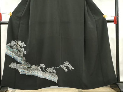 平和屋着物■豪華黒留袖 手描き 枝松文 正絹 逸品 AAAX5703cs