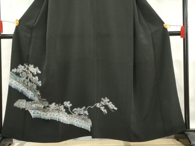 平和屋着物■豪華黒留袖 手描き 枝松文 正絹 逸品 AAAX5703cs