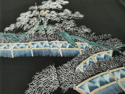 平和屋着物■豪華黒留袖 手描き 枝松文 正絹 逸品 AAAX5703cs