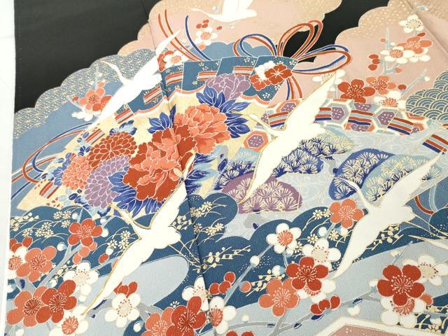 平和屋着物■豪華黒留袖 桧扇飛鶴花文 金彩 正絹 逸品 AAAX5728cs